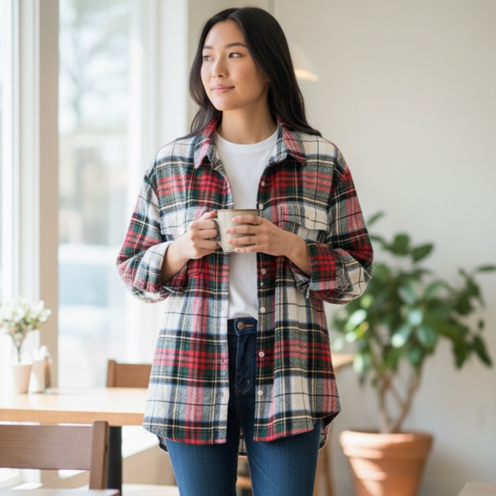 Old Navy Plaid Button Down Shirt - Red, Green, White